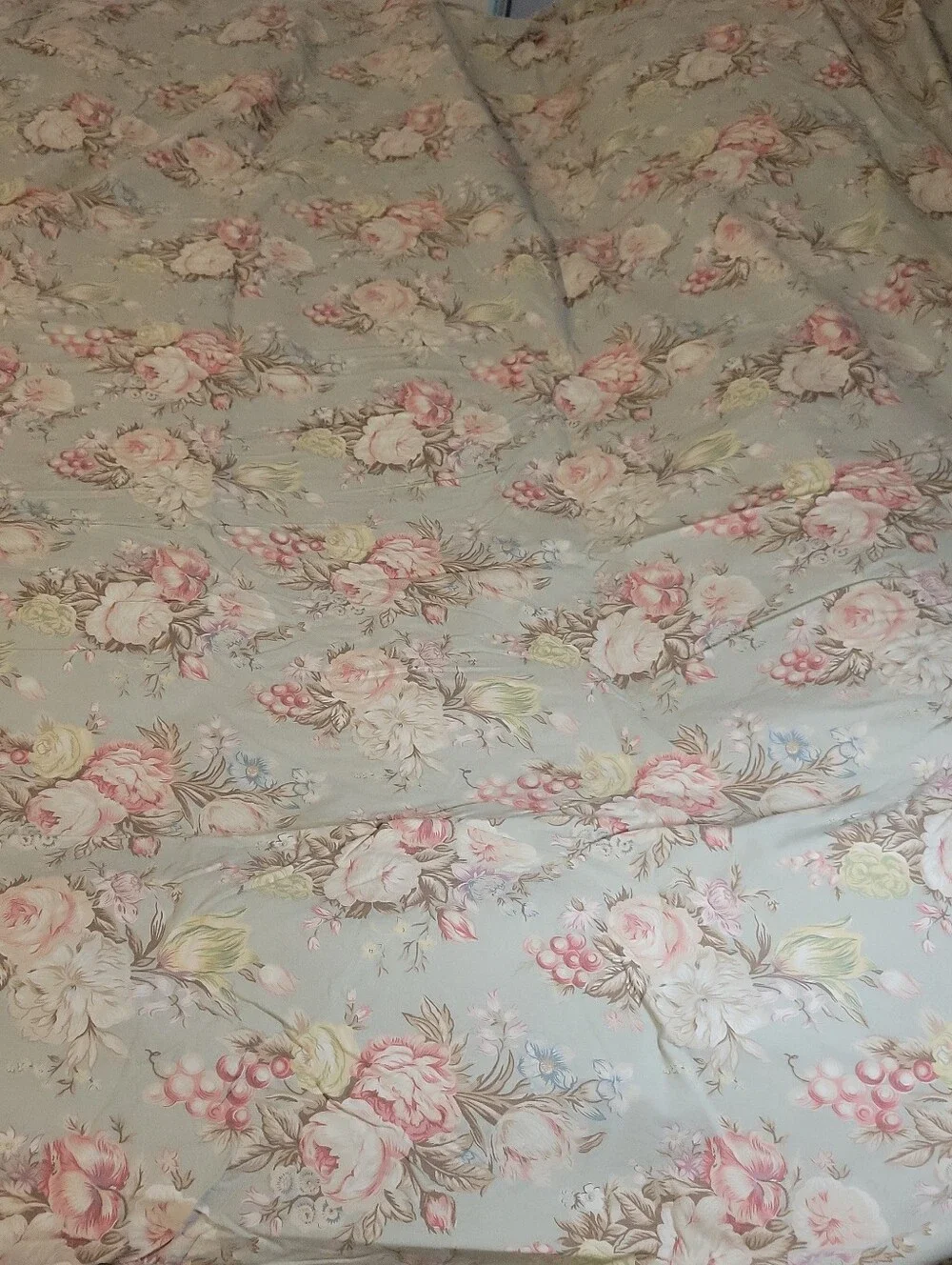 Ralph Lauren Home Charlotte Queen Flat Sheet Floral 90s Sage Green Vintage Roses